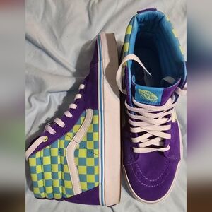 Vans Purple and Blue Checkered High-Top Sneakers